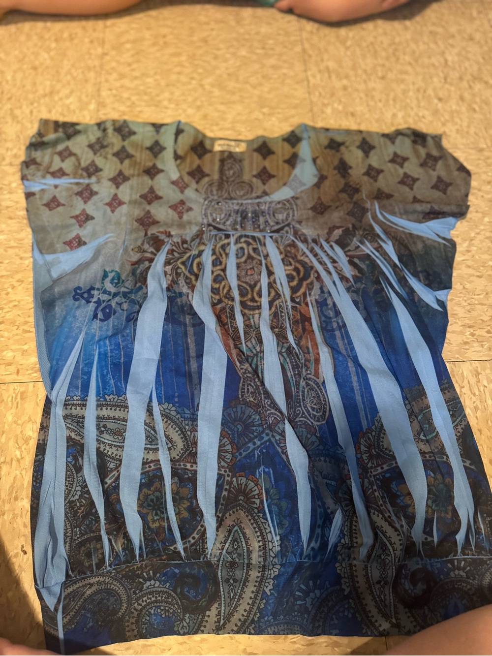 Y2K ONE WORLD Blue Paisley & Striped Short Sleeve Tee
